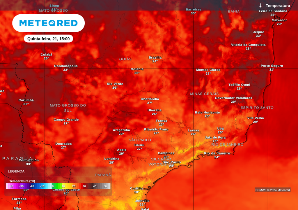 Mapa com chegada de frente fria