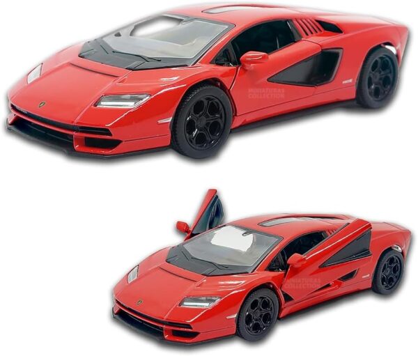 Carrinho de ferro miniatura Lamborghini Countach LPI 800-4, abertura de porta, com fricção, 12,7 CM, De metal, 1/36, Pneus de borracha, Kinsmart (Vermelho)