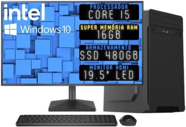 Computador Completo 3green Desktop Intel Core i5 16GB Monitor 19.5" HDMI SSD 480GB Windows 10 3D-089