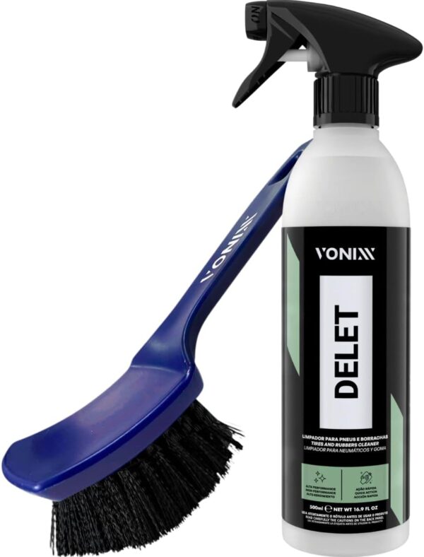 Delet 500ml Vonixx Limpa Pneu Borracha Plástico Limpador Spray + Escova para Limpeza de Pneus