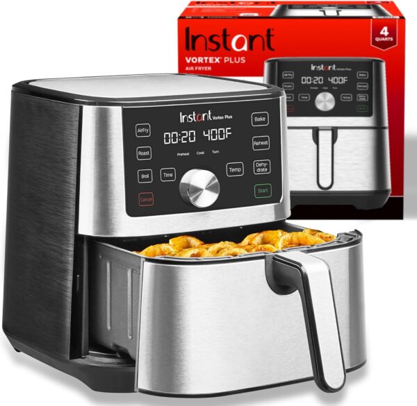 Fritadeira a ar instantâneo Vortex Plus 4 QT, opções de programa personalizado, funções 6 em 1, crocante, grelha, desidrata, assa, reaquece, mais de 100 receitas no aplicativo, da Makers of Instant Pot,