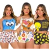 Kit 3 pijamas baby dool sortidos SUEDE personagem
