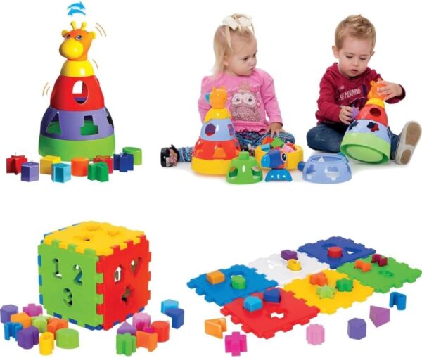 Kit De Brinquedos Educativos De Montar Para Bebês Girafa E Cubo Didático