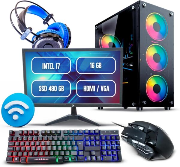 Pc Gamer Completo I7 3.4GHz 16gb Ssd 480gb 500W Monitor 19