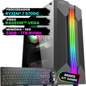 Pc Gamer Computador Completo NoLag Amd Ryzen 7, Radeon™ Graphics Vega, 32GB Ram, SSD 1TB NVMe, Gabinete RGB