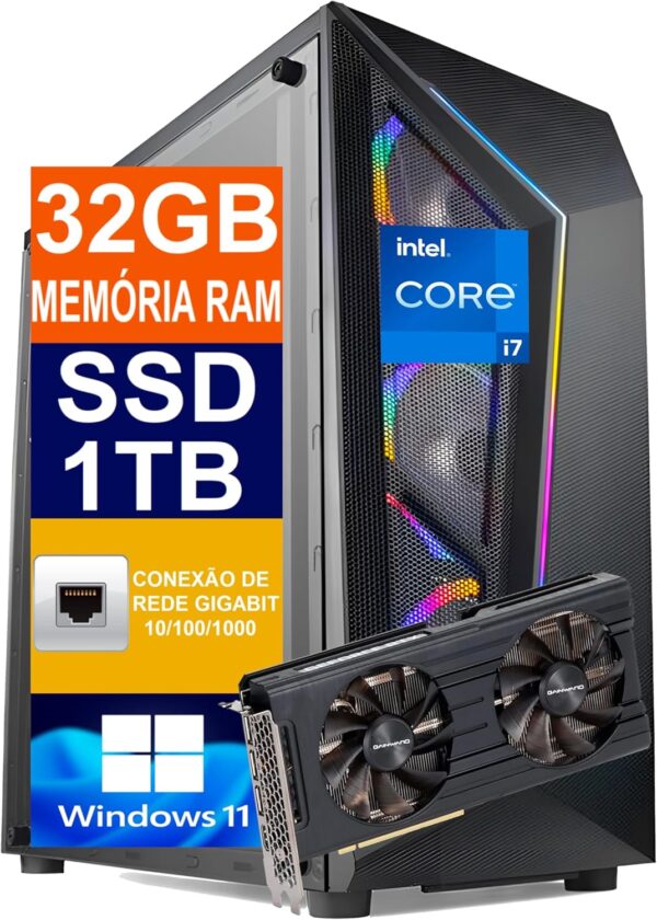 Pc Gamer Cpu Intel Core I7 10700F / SSD 1TB M.2 NVMe / 32GB Memória Ram DDR4 3200Mhz / Rtx 3060 12GB Nvidia GeForce/Fonte 700W 80 Plus PFC Ativo - Windows 11