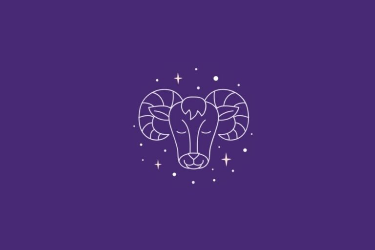 Ilustração do signo de capricórnio em um fundo roxo rodeado por estrelas