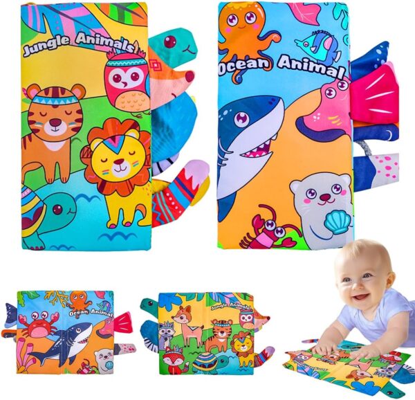 Brastoy Livros de Pano Para Bebês Brinquedos Montessori Sensorial Atividades de 0-12 Meses 2PCS