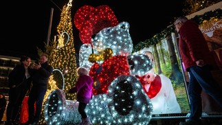 Urso polar iluminado por luzes natalinas em Berlim — Foto: John MACDOUGALL / AFP