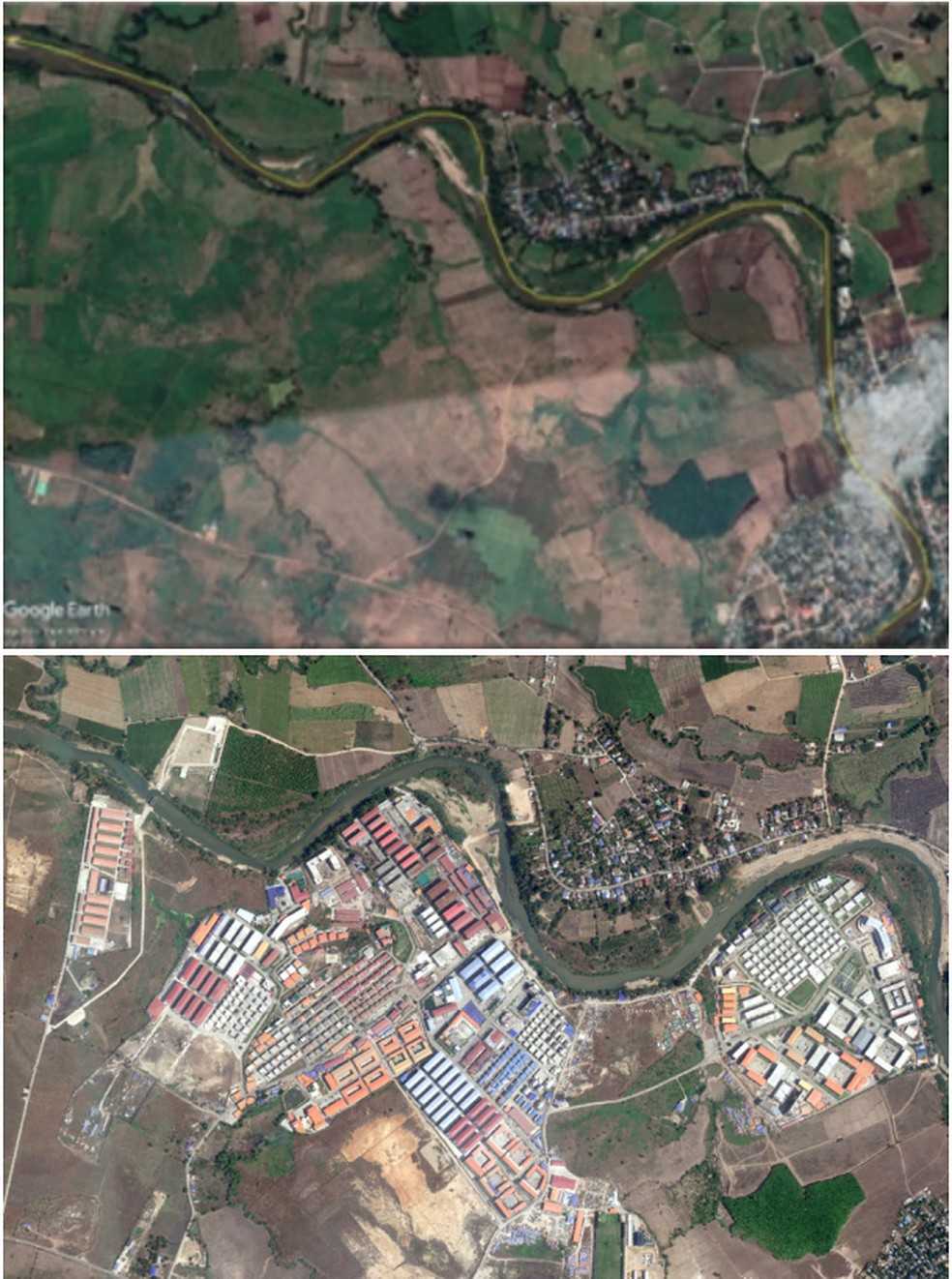 Imagens de satélite mostram crescimento do KK Park entre 2019 e 2024 — Foto: Reprodução