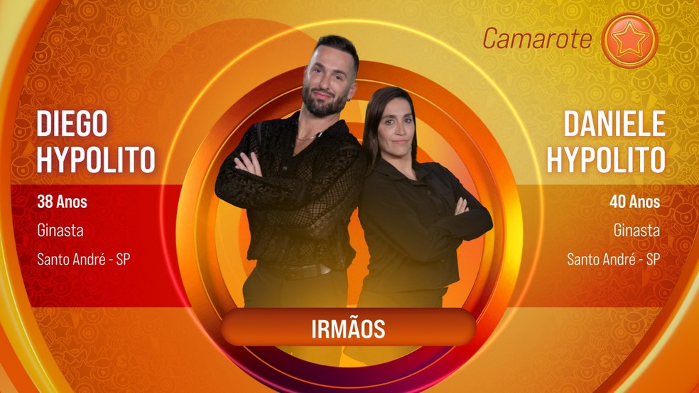 Veja a lista de todos os participantes da edição 10 Diego Hypolito e Daniele Hypolito: os irmãos ginastas do BBB 25 — Foto: TV Globo