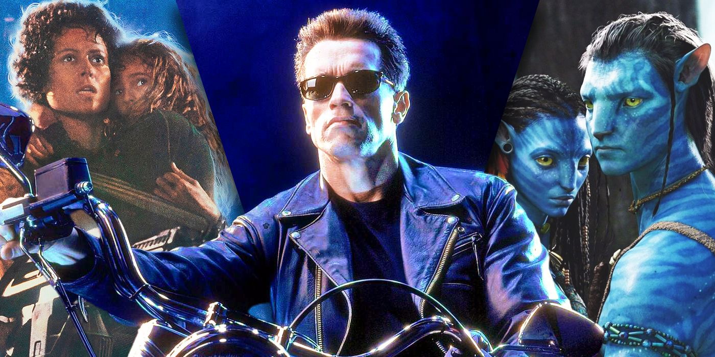 Imagem dividida de Aliens, Terminator 2 e Avatar