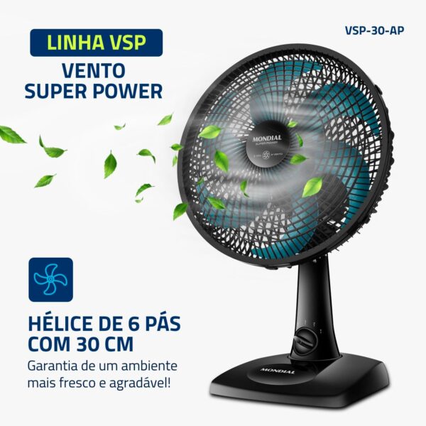 Ventilador de Mesa Mondial 110V, 30cm, 6 pás, Super Power - VSP-30-AP - Image 3