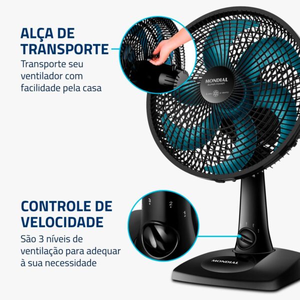 Ventilador de Mesa Mondial 110V, 30cm, 6 pás, Super Power - VSP-30-AP - Image 6