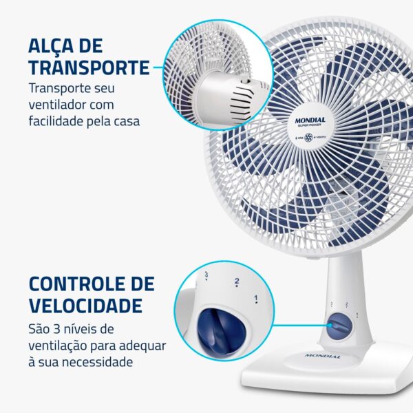 Ventilador de Mesa MONDIAL 127V, 30cm, 6 pás, Super Power - VSP-30-W - Image 7