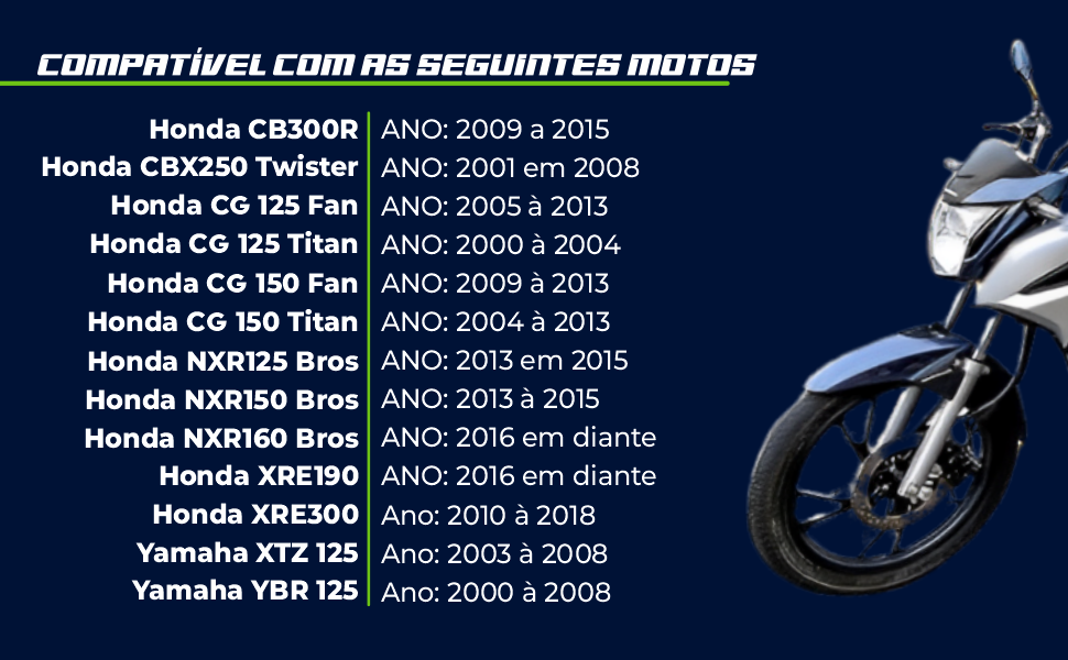 Compatível com as seguintes motos