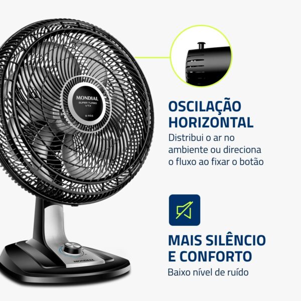 Ventilador 40cm Super Turbo 8 Pás, Mondial, Preto/Prata, 140W, 220V - VTX-40-8P - Image 4