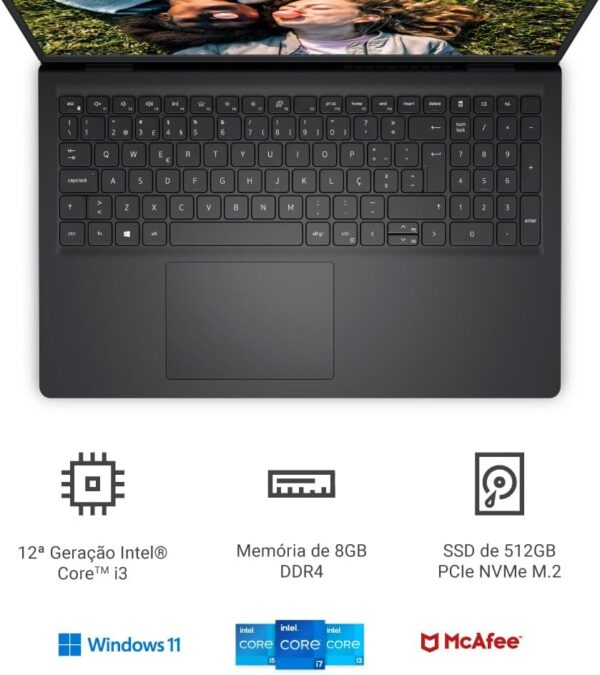 Notebook Dell Inspiron I15-I120K-A15P 15.6" Full HD 12ª Geração Intel Core i3 8GB 512GB SSD Windows 11 Preto - Image 3