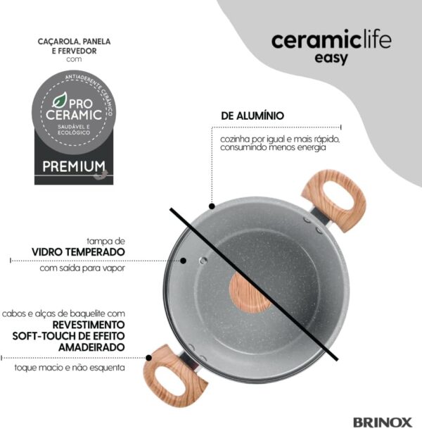 Brinox - Jogo de Panelas 5 Peças Ceramic Life Easy - Cinza - Image 3