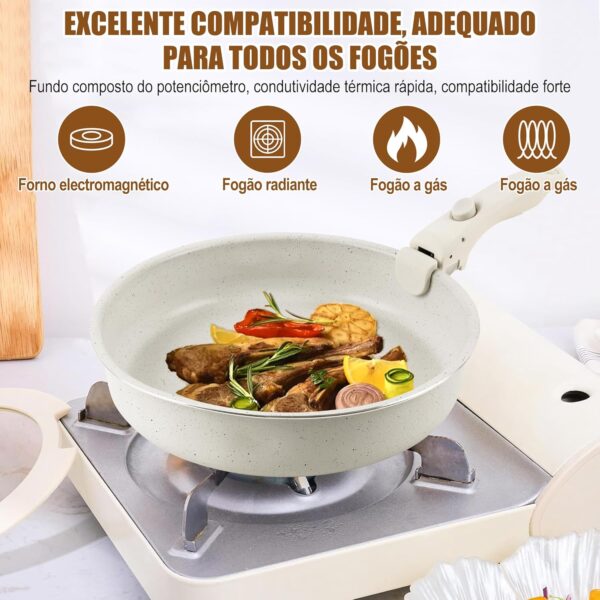 Jogo de Panelas 18 Peças, Conjunto de panelas antiaderentes Punho destacável, Conjuntos de panelas de cozinha de indução antiaderente com alça removível - Image 6