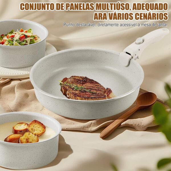 Jogo de Panelas 18 Peças, Conjunto de panelas antiaderentes Punho destacável, Conjuntos de panelas de cozinha de indução antiaderente com alça removível - Image 9