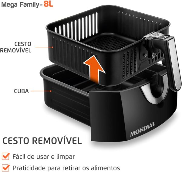 Fritadeira Sem Óleo Air Fryer 8L, Mondial, Preto/Inox, 1900W, 110V - AFN-80-BI - Image 5