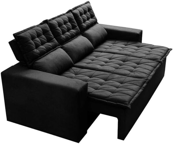 Sofá 3 Lugares Retrátil e Reclinável Cama Inbox Slim 2,00m Velusoft Preto - Image 8