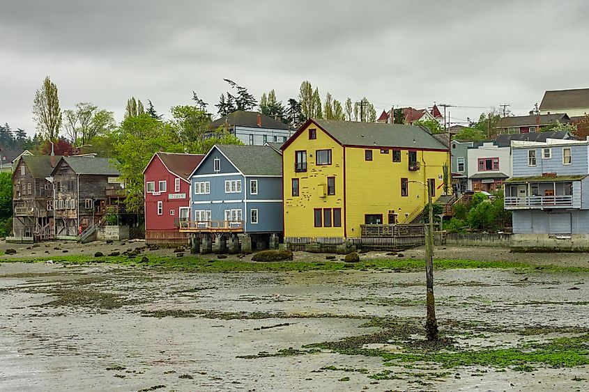 Edifícios à beira -mar em Coupeville, Washington.