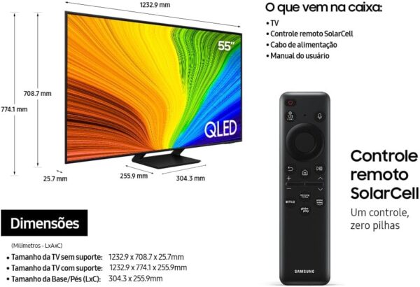 Samsung Smart TV 55" QLED 4K 55Q70D - Tecnologia de Pontos Quânticos, Upscaling 4K AI, Painel até 120Hz - Image 3