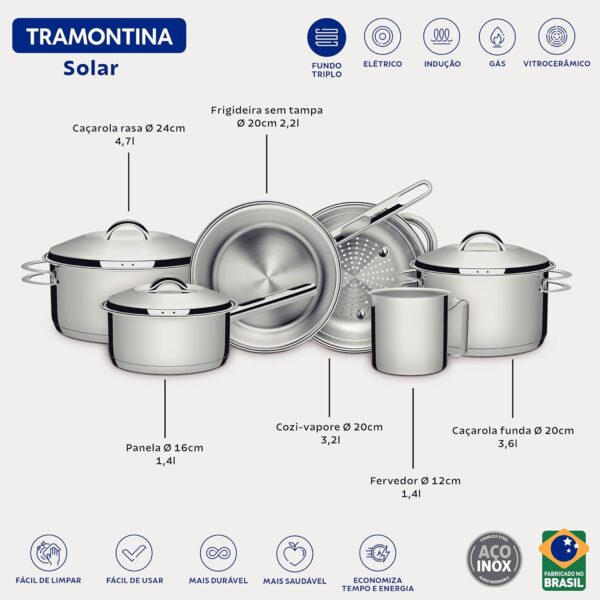 Jogo de Panelas com Fundo Triplo, Tramontina, Solar Inox - Image 2