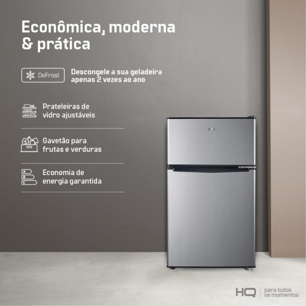 Geladeira Refrigerador Compacto HQ Defrost 90 Litros Preto/Inox HQ-90RDF (127V) - Image 7