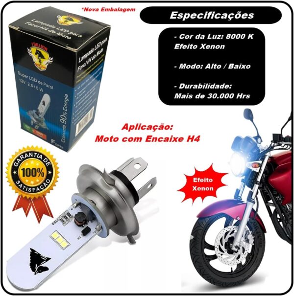 Lampada Led Xenon H4 Moto 8000k Cavalinho Cg 125 150 160 Start Fan Titan Fazer Twister 250 Xre - Image 3