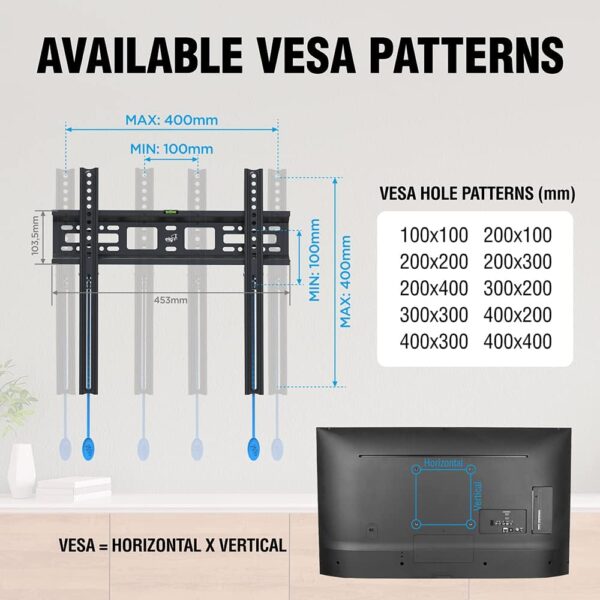 ELG, N01V4, Suporte Fixo de Parede para TVs de 32" a 77", Compatível com TVs Curvas e Planas, Feito em Aço Carbono, Suporta Até 50kg, Preto - Image 3