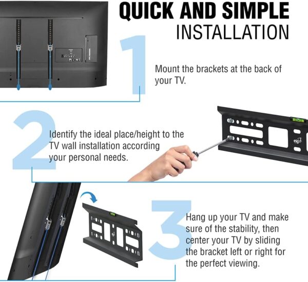 ELG, N01V4, Suporte Fixo de Parede para TVs de 32" a 77", Compatível com TVs Curvas e Planas, Feito em Aço Carbono, Suporta Até 50kg, Preto - Image 8