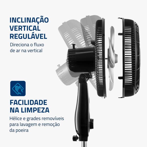 Ventilador de Coluna 40cm Turbo, Mondial, Preto/Prata, 140W, 110V - NVT-40C-8P-B - Image 4