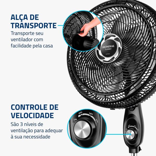 Ventilador de Coluna 40cm Turbo, Mondial, Preto/Prata, 140W, 110V - NVT-40C-8P-B - Image 6