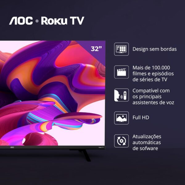 Smart TV LED 32" HD AOC 32S5135/78G - Design sem bordas, Wifi, Conversor Digital, USB, HDMI - Image 3