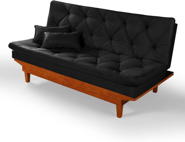 Sofa Cama Reclinavel Caribe Com Duas Banquetas Rubi Suede Preto - Image 4