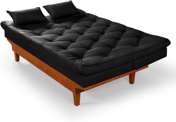 Sofa Cama Reclinavel Caribe Com Duas Banquetas Rubi Suede Preto - Image 6