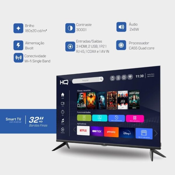 Smart TV LED 32" HQ HD 3 HDMI 2 USB WI-FI Android 11 Design Slim - Image 3