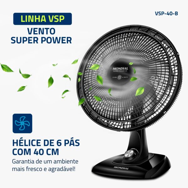 Ventilador de Mesa Mondial 220V, 40cm, 6 pás, Super Power - VSP-40-B - Image 3