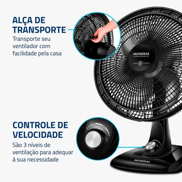 Ventilador de Mesa Mondial 220V, 40cm, 6 pás, Super Power - VSP-40-B - Image 6