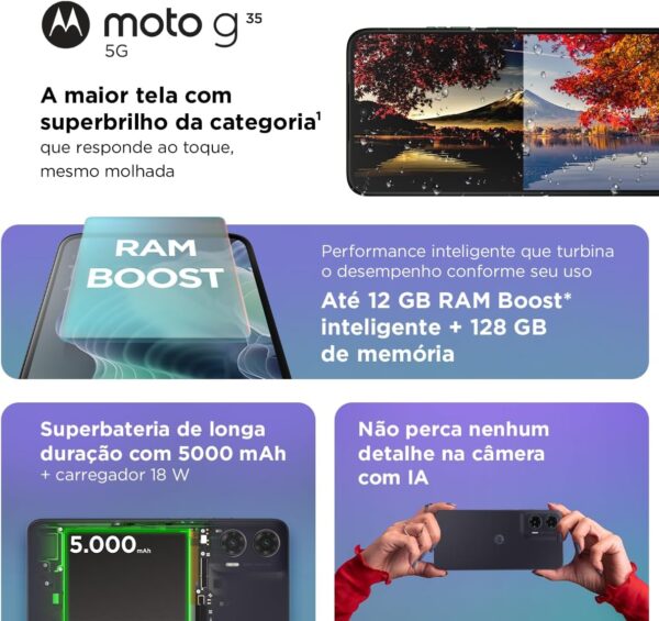 Smartphone Motorola Moto g35 5G - 128GB 12GB Ram Boost AI Camera 50MP NFC Grafite - Image 3