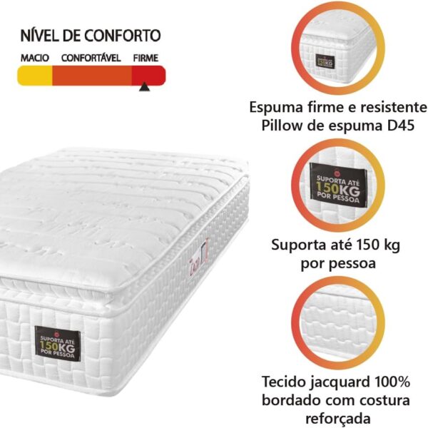 Colchão Solteiro Espuma D45 Lazio Pillow Top Branco Hellen - Suporta Até 150 Kg Por Pessoa (Solteiro) - Image 3