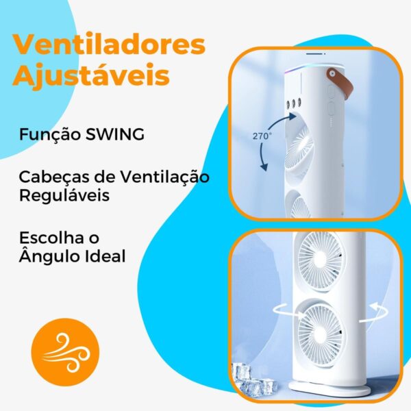 Ventilador Mini Ar Condicionado Umidificador 280 ML LED Climatizador Duplo Portátil Ajustável 3 Velocidades - Image 4