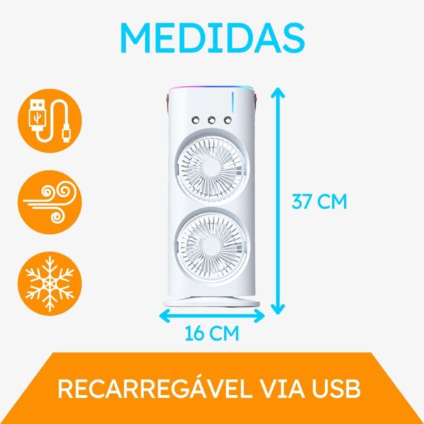 Ventilador Mini Ar Condicionado Umidificador 280 ML LED Climatizador Duplo Portátil Ajustável 3 Velocidades - Image 5