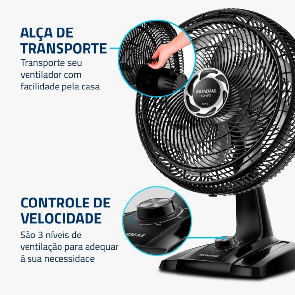 Ventilador de Mesa 40cm Turbo, Mondial, Preto/Prata, 140W, 110V - NVT-40-8P-B - Image 5