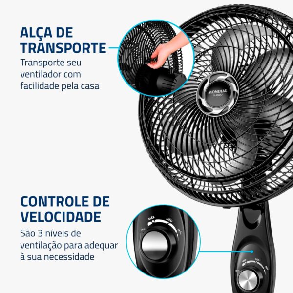 Ventilador de Coluna 30cm Turbo, Mondial, Preto/Prata, 50W, 110V - VT-30C-NB - Image 6