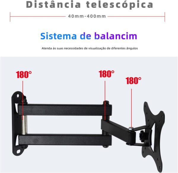 Suporte Articulado de Parede para TV, Ajuste Livre, Adequado para TVs de 14 a 42 Polegadas, Suporta um Peso Máximo de 30 Quilogramas - Image 7