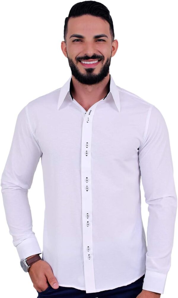 Kit 3 Camisas Sociais Masculina Slim de Manga Longa que não amassa, Azul Marinho, Preta e Branca 3K5710 - Image 5